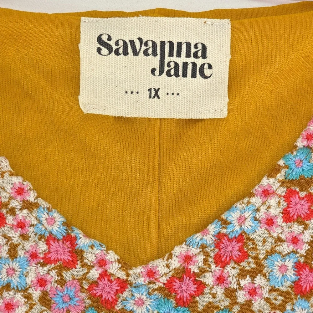Savannah Jane Flutter Sleeve Blouse 1X Embroidered Floral Cottage Peasant Boho - Picture 4 of 14